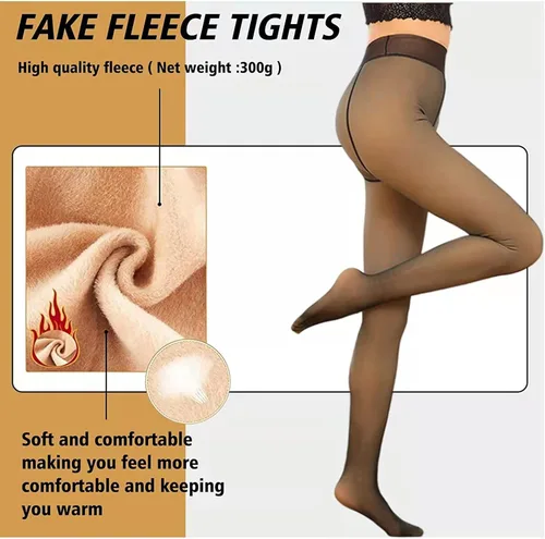 Vista 3 de HIONGOHI Women Tights Warm Fleece Pantyhose Fake Translucent Tights High Waist Slim leggings for Winter Outdoor