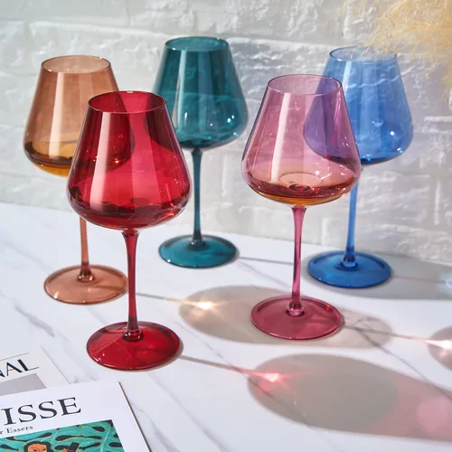 Vista 13 de Colors of Love - Juego de 6 copas de vino de cristal rosa y rojo de San Valentín, estilo italiano, elegante estilo italiano, cristalería de 24