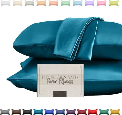 Vista 21 de Elegant Comfort Juego de 2 fundas de almohada de satén sedosas y lujosas para una piel y cabello más saludables, cierre con cremallera oculta