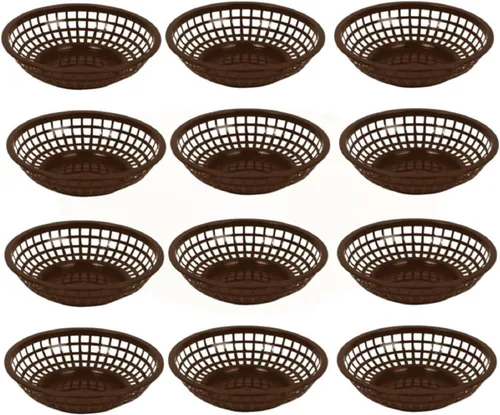Vista 7 de TrueCraftware - Cestas redondas de comida rápida de 8 x 2 pulgadas, juego de 12 bandejas para servir alimentos, cestas clásicas para sándwiches