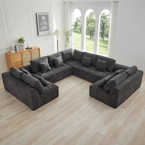 Vista 44 de Sofás seccionales modulares de 110 pulgadas para sala de estar, sofá seccional comprimido sin hueso, sofá de espuma viscoelástica tapizado de 3 Beige