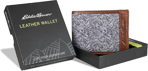 Vista 9 de Eddie Bauer Billetera de cuero y lona de algodón impresa para hombre (gráficos surtidos)
