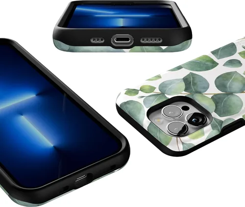Vista 3 de Casely Funda para iPhone 13 Pro Compatible con MagSafe Leaf Me Alone Funda con estampado floral verde