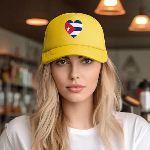Vista 5 de Gorra de béisbol con diseño de bandera cubana con diseño de amor y espalda de malla