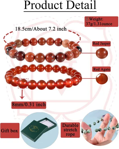 Vista 5 de Bivei Natural Gemstone Semi Precious Healing Crystals Handmade Stretchy Round Beads Bracelet, Enhance Positive Energy