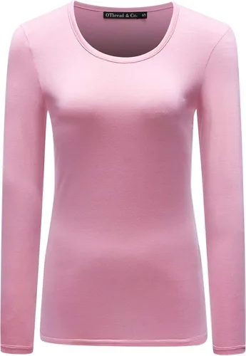 Vista 18 de OThread & Co. Camiseta de manga larga con cuello redondo para mujer, capa básica, de elastano Albaricoque