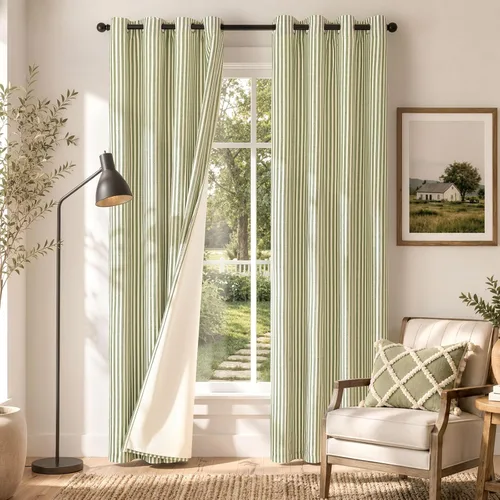 Vista 29 de Cortinas de cocina estilo granja a rayas Vangao de 24 pulgadas de largo, cortinas de lino para café, cortinas de nivel con rayas, cortinas Boxter