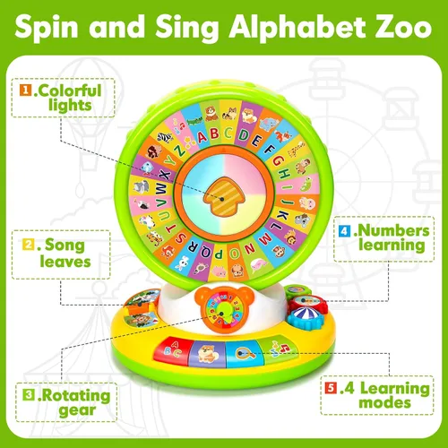 Vista 7 de Juguete para niños y niñas de 1, 2 y 3 años, juguetes musicales de aprendizaje para bebés que giran y cantan el alfabeto para niños pequeños