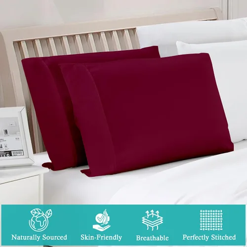 Vista 3 de Juego de 2 fundas de almohada de 600 hilos, 100% algodón egipcio de fibra larga, fundas de almohada suaves y duraderas, fundas de almohada suaves