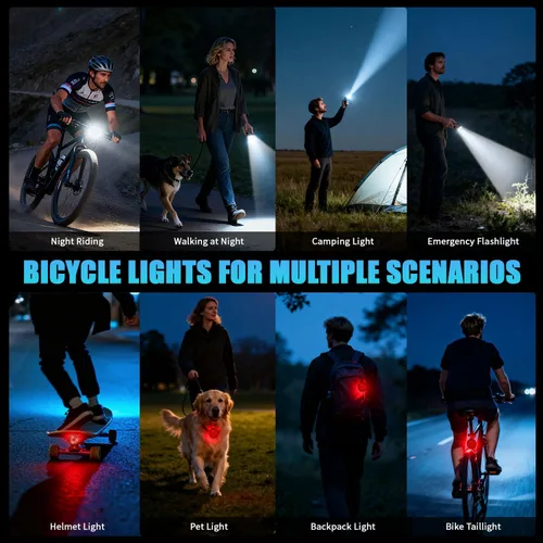 Vista 9 de Luz de bicicleta para conducción nocturna, 2000 lm faro de bicicleta y luz trasera, múltiples modos, 3000 mAh USB C recargable impermeable LED