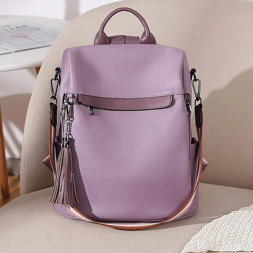 Vista 19 de Bromen - Mochila tipo bolso de mano de piel antirrobo para mujer a la moda, Beige floral, L