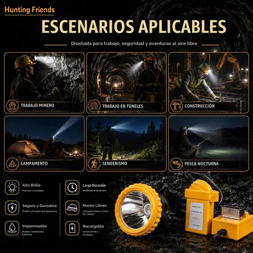 Vista 4 de Faro LED recargable de alta luminosidad para minería – Lámpara de casquillo de casco duro impermeable súper brillante, faro subterráneo a prueba