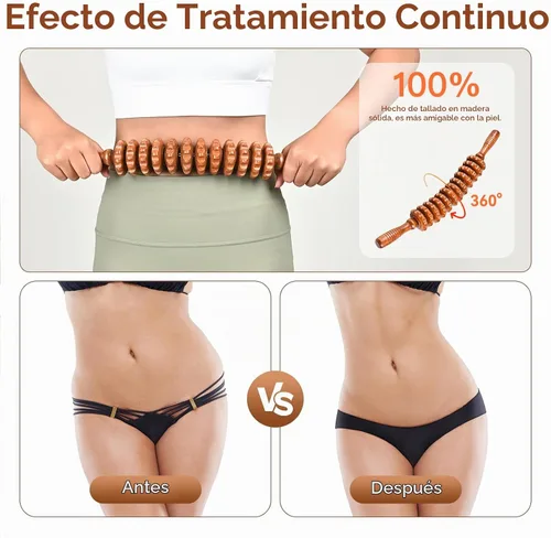 Vista 3 de Herramientas de masaje de terapia de madera, rodillo de masaje de madera, herramienta de drenaje linfático, rodillo de masaje muscular de madera