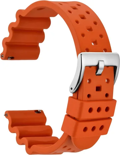 Vista 11 de WOCCI Correas de reloj de goma FKM ventiladas (no de silicona), correas de fluorogoma para relojes de buceo, liberación rápida, hebilla de acero