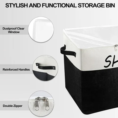 Vista 3 de Organizador grande de almacenamiento de zapatos de entrada, cesta de zapatos para entrada con cubierta transparente, caja plegable para zapatos