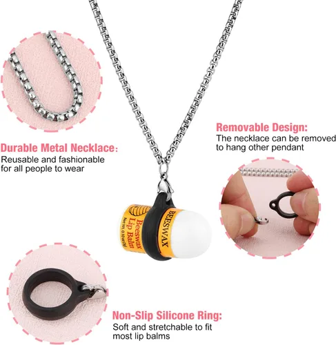 Vista 2 de Anti-Lost Lanyard Neck Strap Lip Balm Holder with Non-Slip Silicone Ring, Portable Chapstick Holder Lanyard