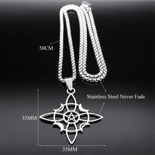 Vista 6 de Witch Pentagram Celtic Knot Necklace Stainless Steel Crescent Moon Star Necklaces Wicca Jewelry