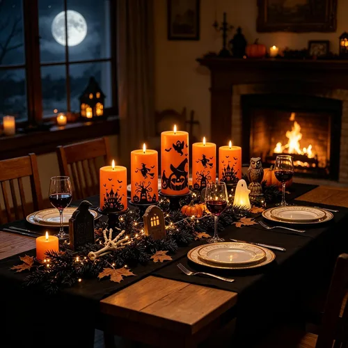 Vista 4 de Sasigeiaa Velas sin llama naranja de Halloween con control remoto, paquete de 5 velas LED que funcionan