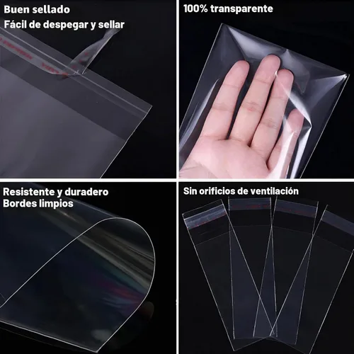 Vista 3 de Bolsas de celofán autoadhesivas, 100 unidades de 1 x 6 pulgadas, bolsas largas de plástico transparente resellable para panadería, dulces, cubiertos