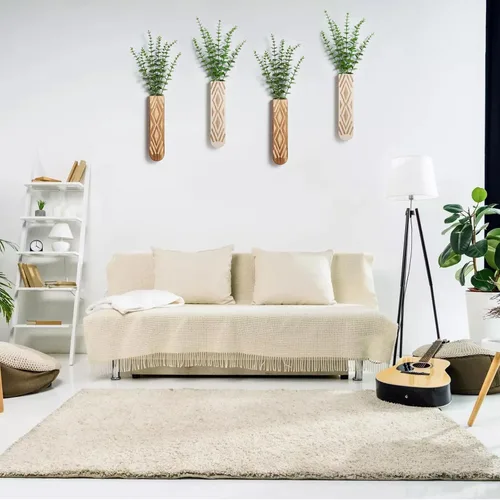 Vista 7 de Paquete de 3 macetas de pared de madera, arte de pared bohemio para entrada y decoración de baño, decoración moderna de granja, jarrón de decoración