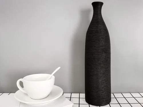 Vista 2 de Jarrón moderno de cerámica negra, jarrones pequeños de cuello estrecho de 13.3 pulgadas, jarrones de cerámica decorativos, chimenea, decoración