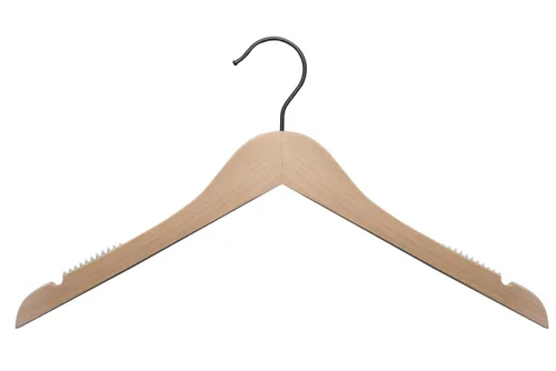 Vista 6 de NAHANCO Wooden Shirt Hanger, 17" - High Gloss Black with Gold Hook (Pack of 25)
