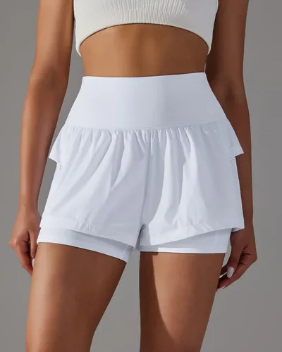 Vista 4 de Iserkafe Pantalones cortos deportivos para mujer, pantalones cortos para correr, gimnasio, yoga, cintura alta, cintura elástica, pantalones cortos