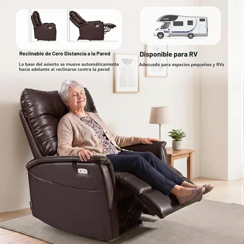 Vista 5 de EONIX Silla reclinable de pared con doble motor para ancianos, color marrón Marrón oscuro