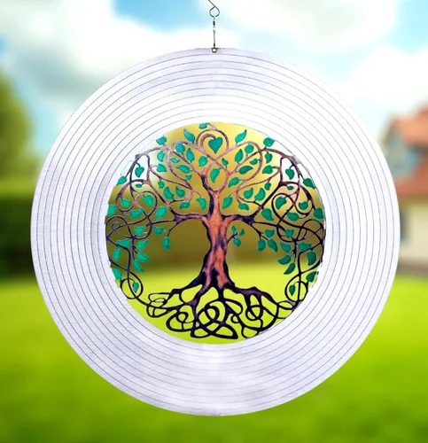 Vista 8 de ISEO Molinillo de viento de árbol de la vida para patio y jardín, decoración colgante al aire libre, arte de patio, decoración de porche y patio