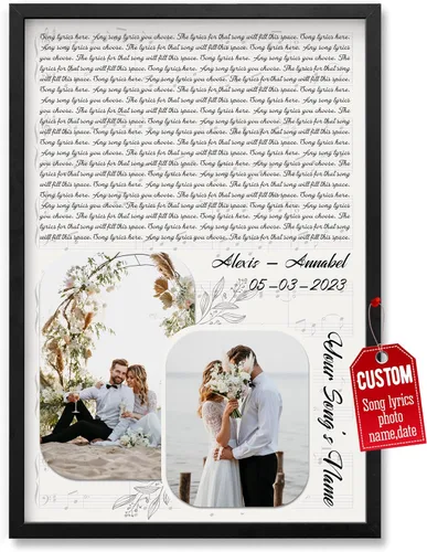 Vista 9 de H-DEWALL Póster personalizado de letras de canciones, regalo de boda único para parejas, personaliza con tus propias fotos, nombres y fecha, sin