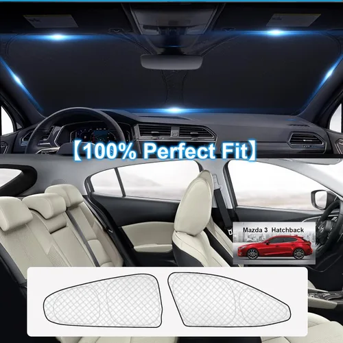 Vista 6 de KMF 6 piezas de parasoles gruesos para Mazda 3 Hatchback (No Sedán) 2014-2018 Accesorios, parasoles completos para parabrisas y ventanas de coche