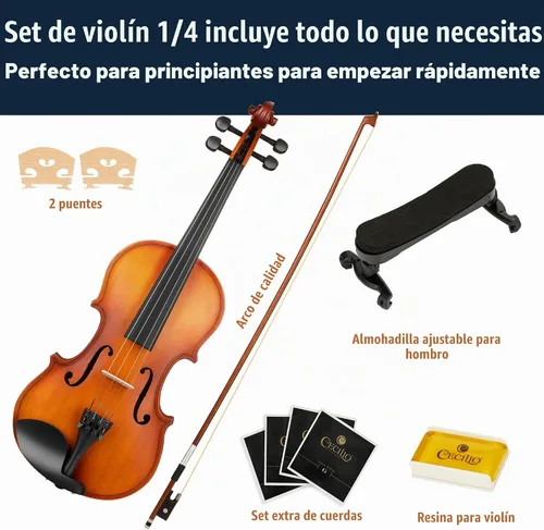 Vista 6 de Mendini 1/2 MV Violín de madera maciza con estuche rígido, soporte para los hombros, arco, colofonia y cuerdas adicionales Satén Antiguo