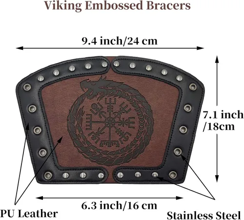Vista 7 de Medieval Leather Bracers Embossed Viking Knight Cosplay Arm Guard Jormungandr Brazo de cuero Armadura-marrón (2pcs)