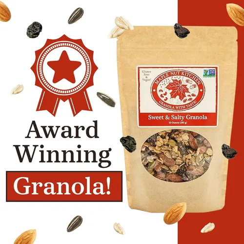 Vista 6 de Maple Nut Kitchen Granola dulce y salada - Sin gluten y vegana Nutty Bliss con almendras de arce, chocolate y cerezas 10 onzas