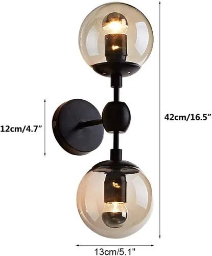Vista 2 de Modo Lighting Industrial Wall Sconce Lighting Black Wall lamp 2 Lights Mid-Century Vanity Light Fixture with Globe Glass Shade for Bedroom Study