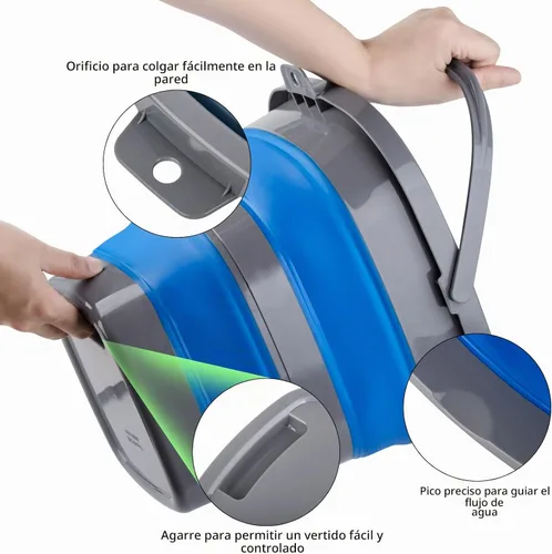 Vista 3 de Paquete de 2 cubos de plástico plegables con 1.32 galones (5L) cada uno, tina rectangular plegable para limpieza del hogar, recipiente de agua al