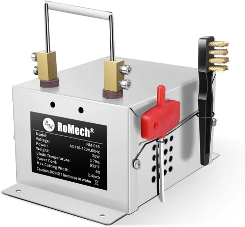 Vista 7 de ROMECH Cortador de cuerda eléctrico ajustable de 160 W, hoja térmica de cuchillo caliente, kit de herramientas de corte de montaje en banco