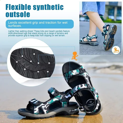 Vista 3 de visionreast Sandalias para niños con estampado de camuflaje para niños, sandalias deportivas de moda para exteriores, sandalias atléticas