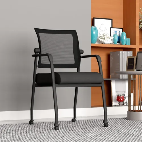 Vista 2 de Boss Office Products Silla de invitados de malla de 4 patas con ruedas en negro