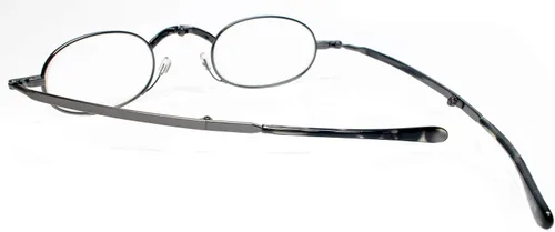 Vista 5 de Calabria Gafas de lectura plegables con especificaciones plateadas, lectores de bolsillo plegables para hombres y mujeres, estuche rígido negro