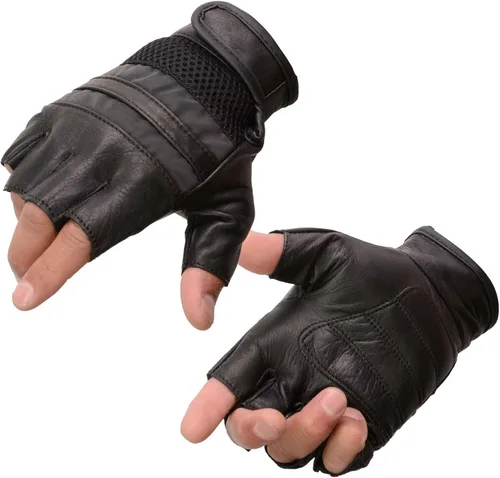Vista 6 de Guantes Milwaukee Leather para hombre sin dedos para motocicleta Comodidad acolchada; alivio de vibración; bordado de llama