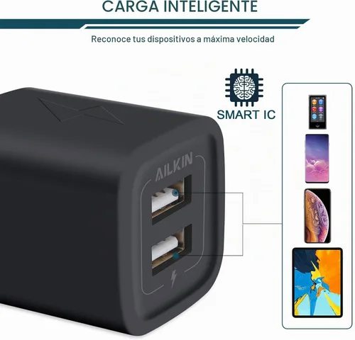 Vista 4 de Enchufe de cargador de pared, cubo de cargador USB, adaptador USB de 2 Negro