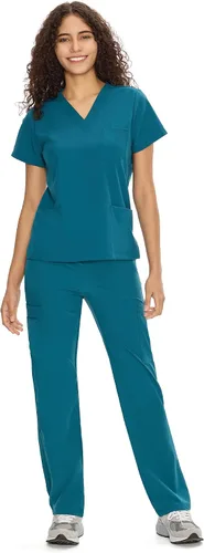 Vista 29 de COZYFIT Scrubs for Women Set - V-Neck & Straight Leg Pants with 9 Pockets Negro