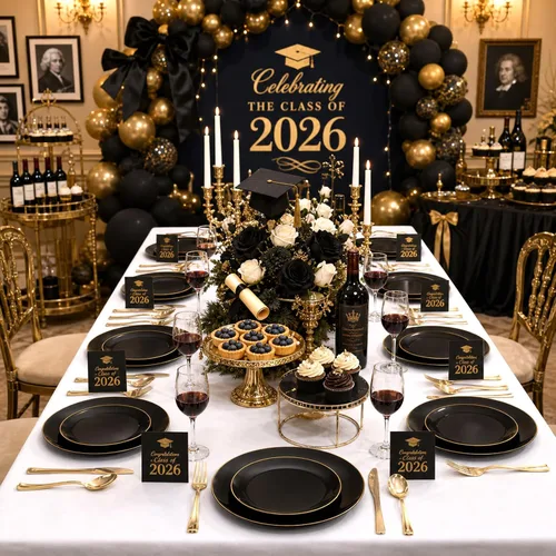 Vista 8 de YOUBET 125 piezas de platos de plástico negros y dorados - Platos desechables negros con borde dorado - Incluye 25 platos de cena, 25 platos