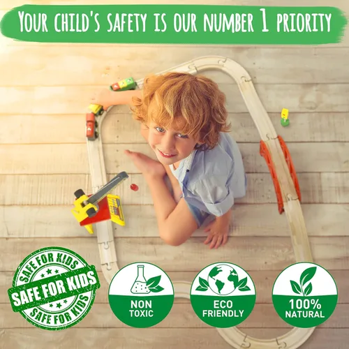 Vista 6 de KipiPol Juegos de trenes de madera para niños de 2 a 4 a 7 años – 38 piezas de tren de madera para niños pequeños con grúa, puente y pistas de tren