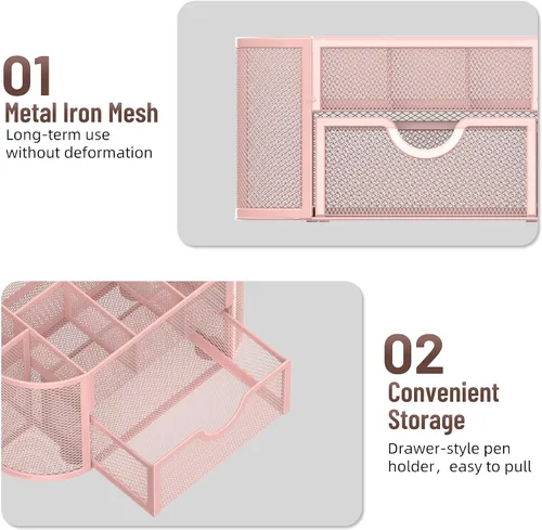 Vista 7 de SUPEASY Bundle Rack - Organizador de archivos y mini portalápices de 9 rejillas, color rosa