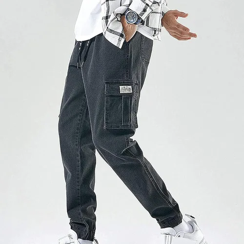 Vista 8 de XYXIONGMAO Streetwear Hip Hop Cargo Joggers Pantalones para hombre, overoles de mezclilla, arnés deportivo, pies, pantalones casuales Harlan