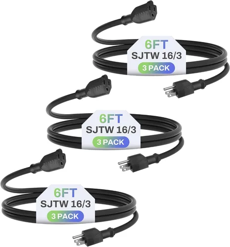Vista 14 de BN-LINK Cable de extensión de 3 pies para interiores y exteriores 16/3 SJTW, paquete de 2, negro, cubierta de cable de PVC, 3 clavijas, resistente a