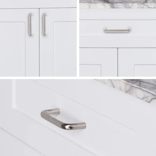 Vista 2 de Paquete de 1 unidad de níquel cepillado con agujero central de 3.75 pulgadas Manijas de metal sólido para gabinetes de baño y decoración del hogar