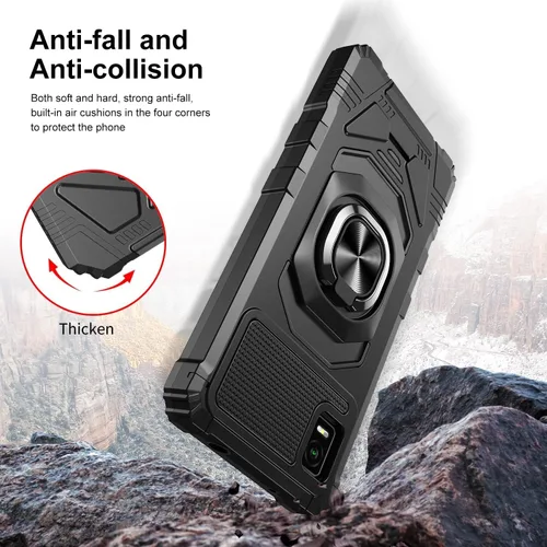 Vista 4 de Funda compatible con Cricket Vision Plus con protector de pantalla de vidrio templado [grado militar] anillo de montaje en coche con soporte a Negro